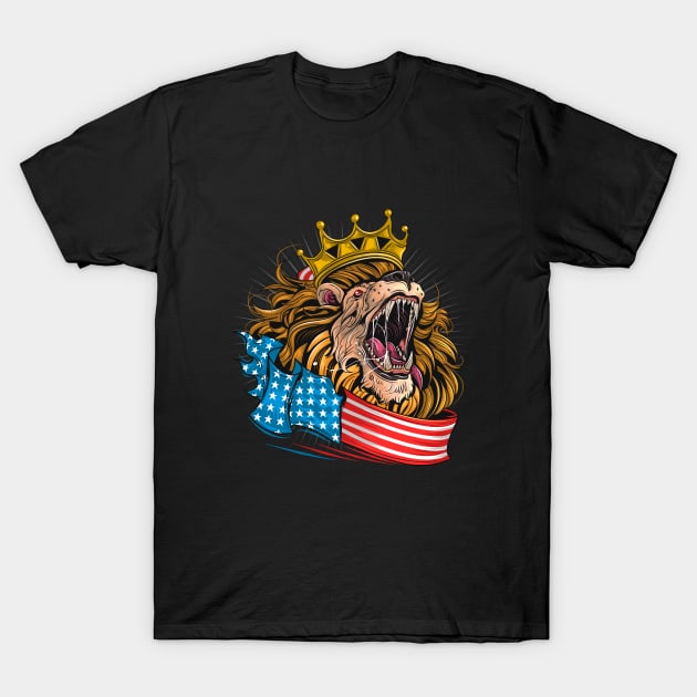 King lion of america with usa flag T-Shirt by Metaart